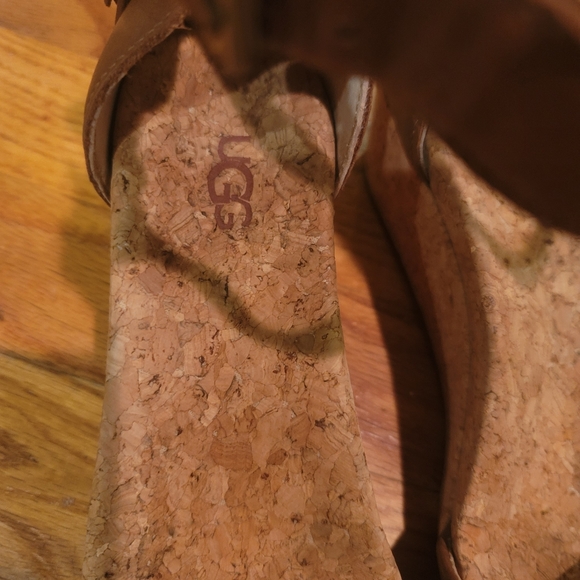 Ugg Zoe II Cork Wedge Leather Chestnut Sandals size 6.5 - Picture 5 of 11